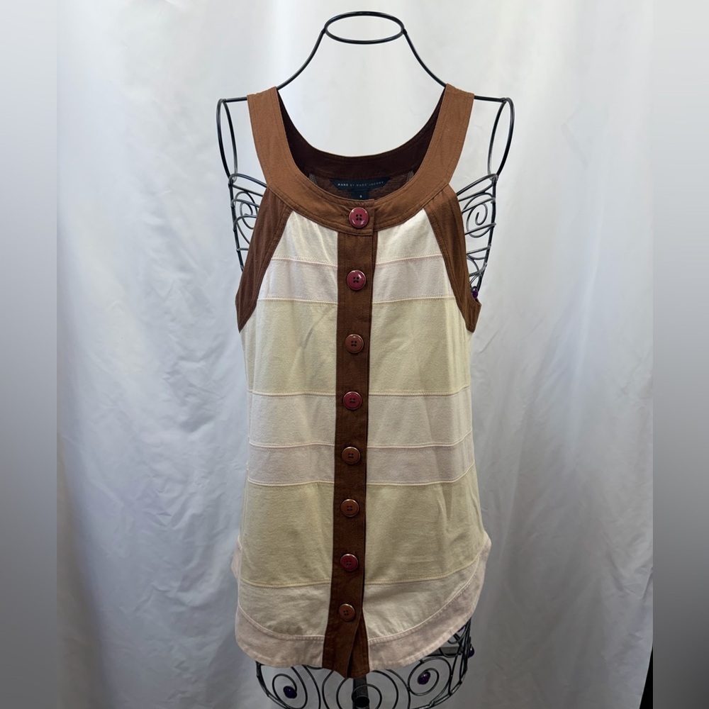 Marc by Marc Jacobs striped yellow and brown button down tank size S